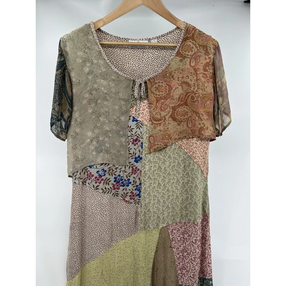 Sacred Threads Patchwork  Maxi Dress Medium Hippie Boho Artisan Festival